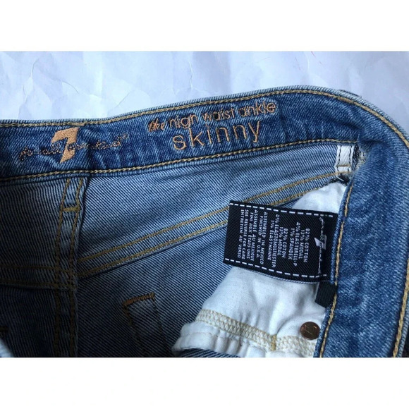7 for All Mankind High Waist Ankle Skinny Blue Jeans sz 28 - Picture 3 of 6